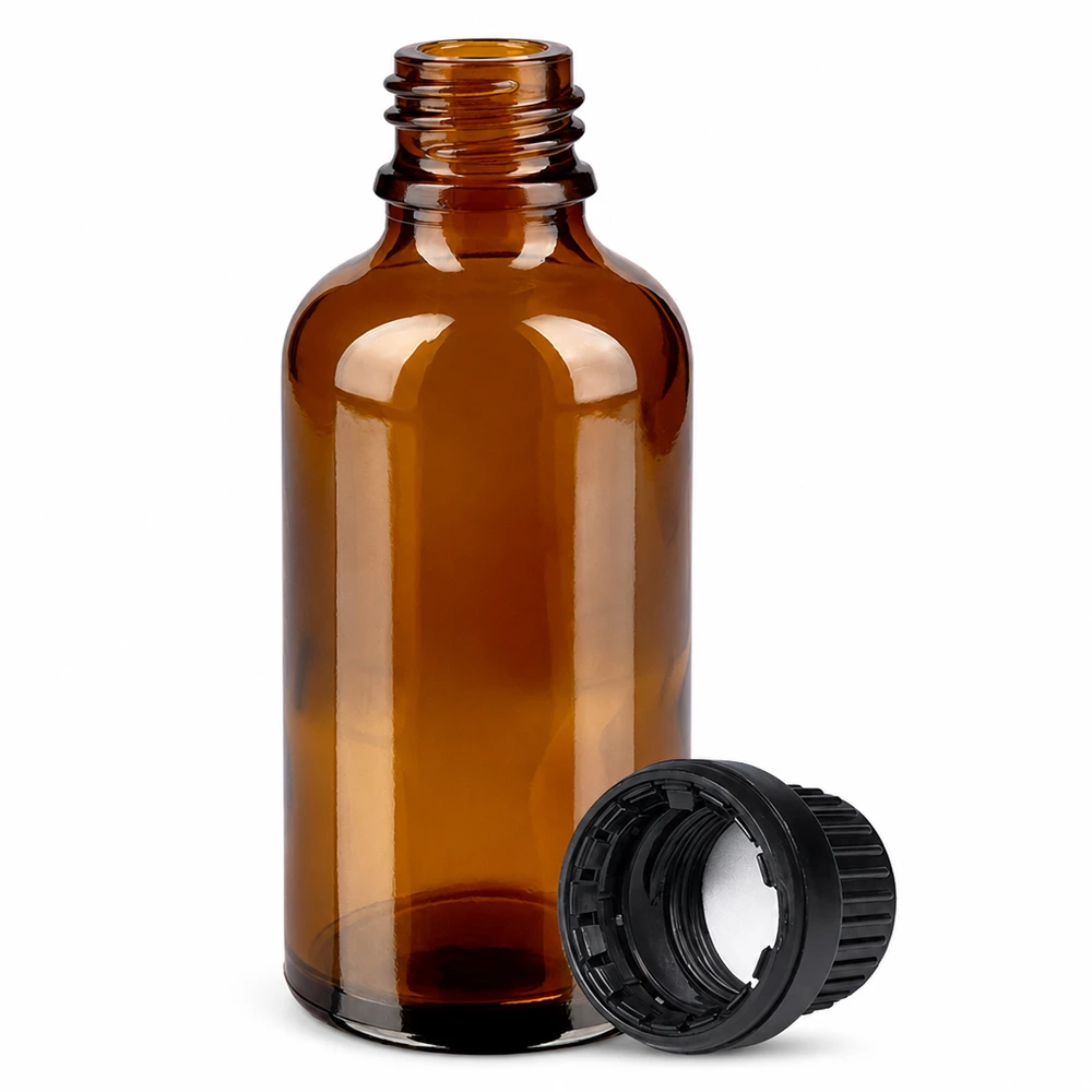 50ml Flasche 11mm Schraubverschluss schwarz OriginalitätsverschlussII BrownLine UT18/50 Handliche 50ml Braunglas-Flasche mit schwarzem Verschluss perfekt für Aromatherapie und Essenzen