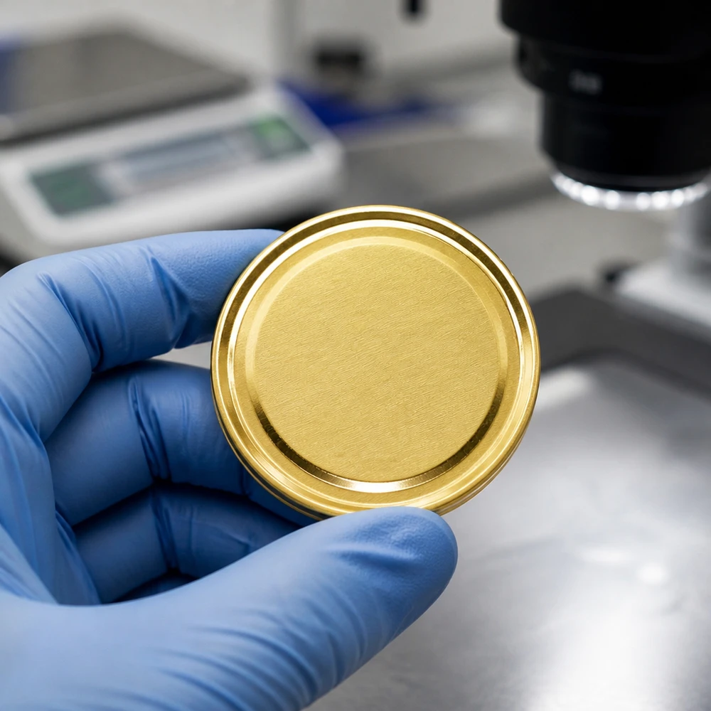 Goldener Einmachdeckel 82mm Unterseite Detailansicht BioSeal BPA-NI unitemp Metalldeckel