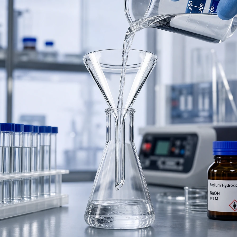 Imbuto Ø 40 mm per calce sodata, angolo 60°, stile corto Imbuto compatto da 40 mm in vetro soda-calce con impugnatura corta per una facile manipolazione in laboratorio