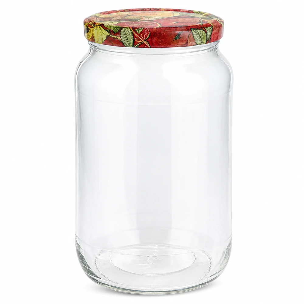 1062ml Rundglas + BasicSeal Deckel Obst-Dekor UNiTWIST 1062ml Rundglas mit BasicSeal Deckel Obst-Dekor Einmachglas leer transparent Vorratsglas mit buntem Frucht-Motiv