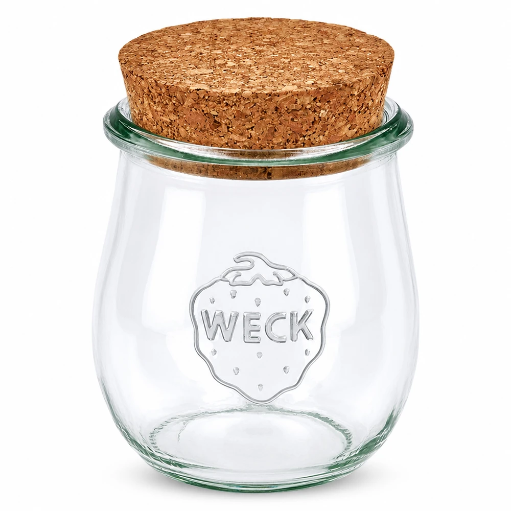 Vaso per tulipani da 220 ml WECK RR60 con tappo in sughero naturale WECK vaso a tulipano 220ml RR60 con tappo in sughero naturale Vaso per conserve in vetro trasparente