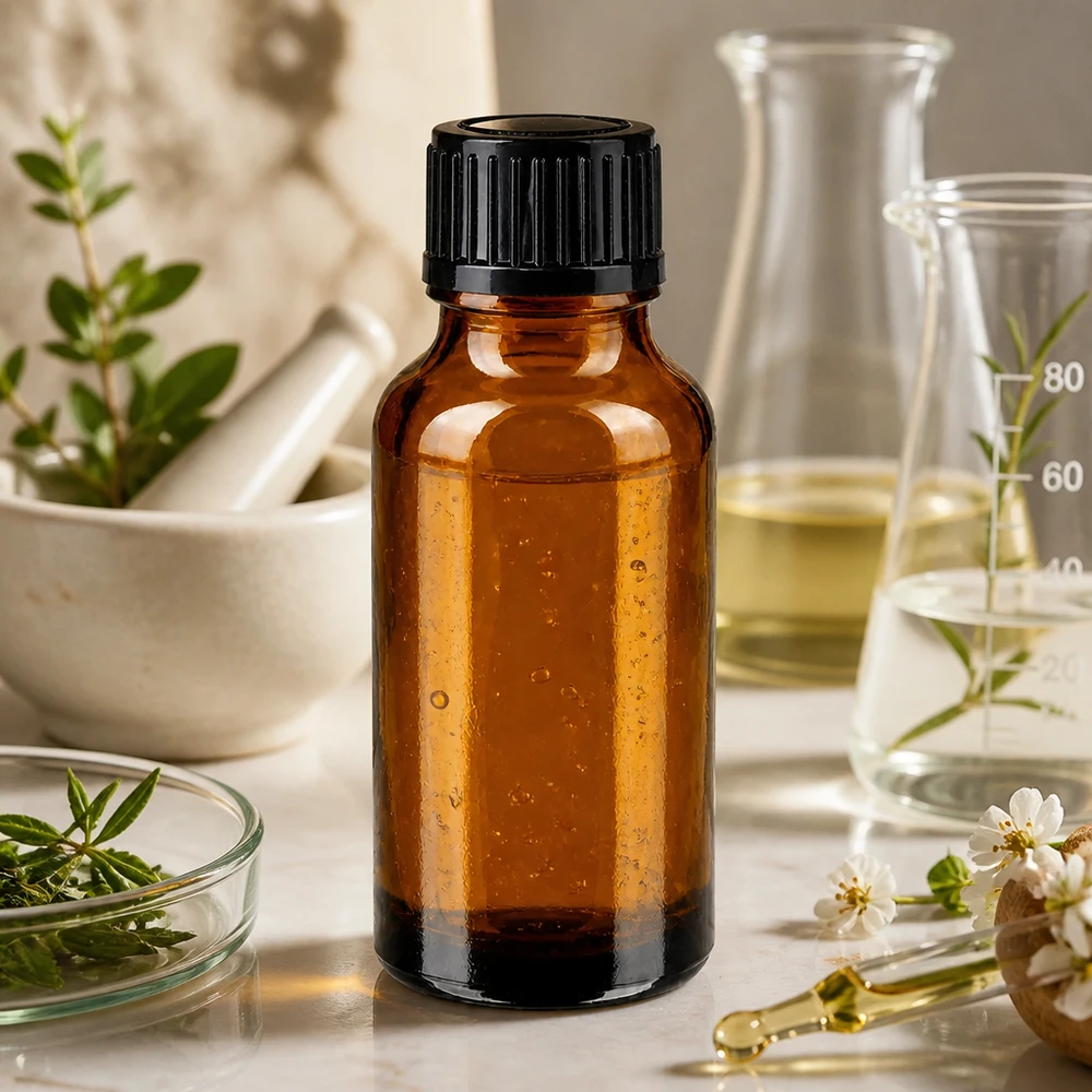 Apothekenflasche braun 20ml Schraubverschluss schwarz Standard Bernsteinfarbene Apothekerflasche 20ml mit ätherischen Ölen und Naturkräutern
