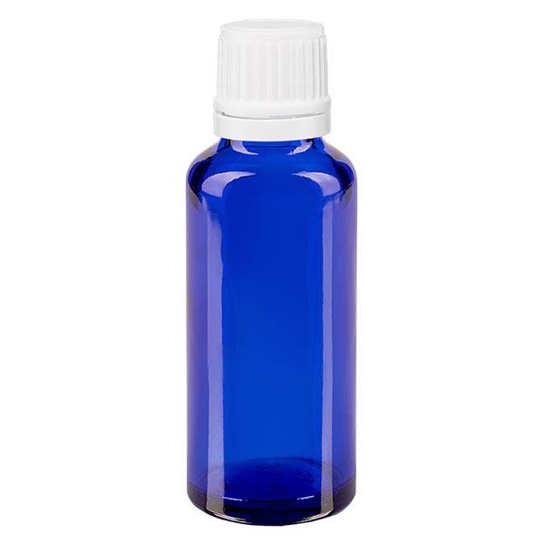 Apothekenflasche blau 30ml Schraubverschluss weiß Originalitätsverschluss