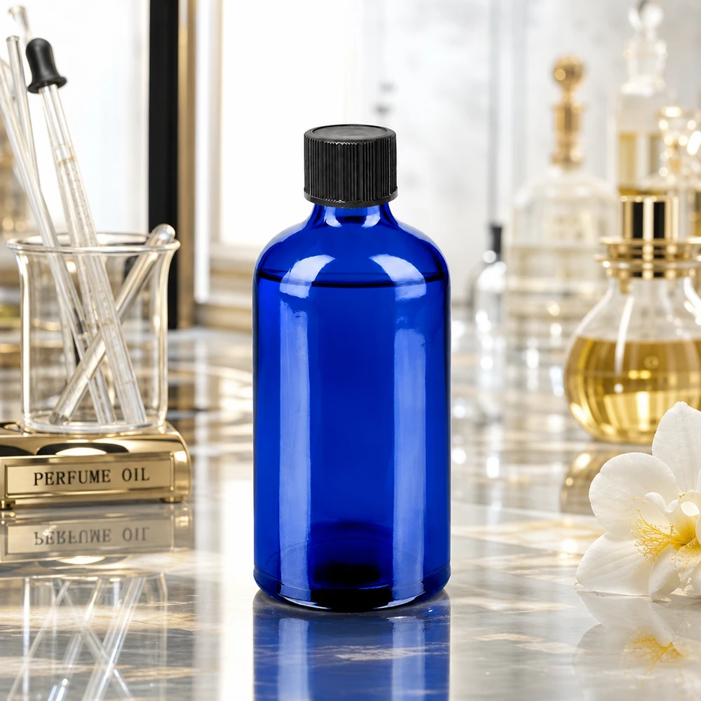 100ml Tropfflasche 1mm schwarz Standardverschluss BlueLine UT18/100 Kompakte 100ml Tropfflasche in Kobaltblau ideal für Reisen und mobile Aromatherapie Anwendungen