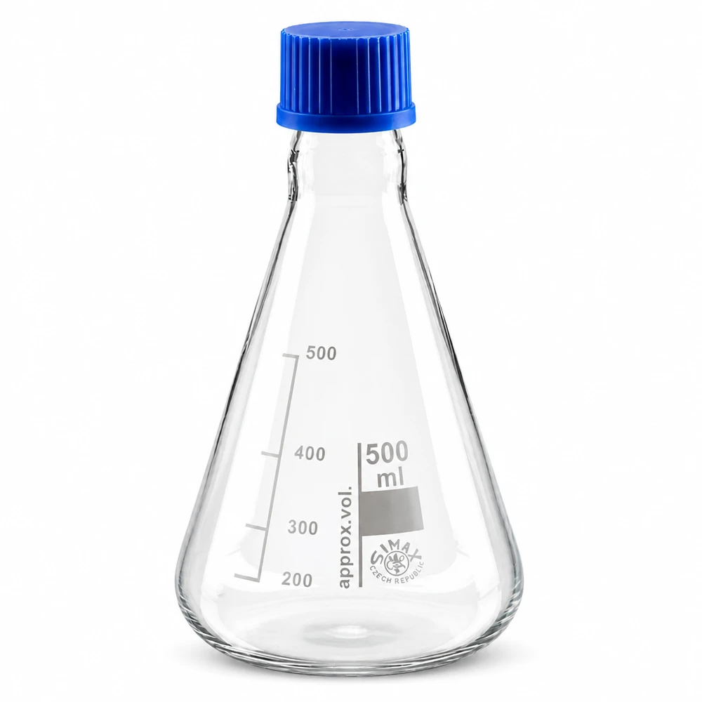 Beuta Schott Duran da 500 ml con materiale resistente alle sostanze chimiche e coperchio blu