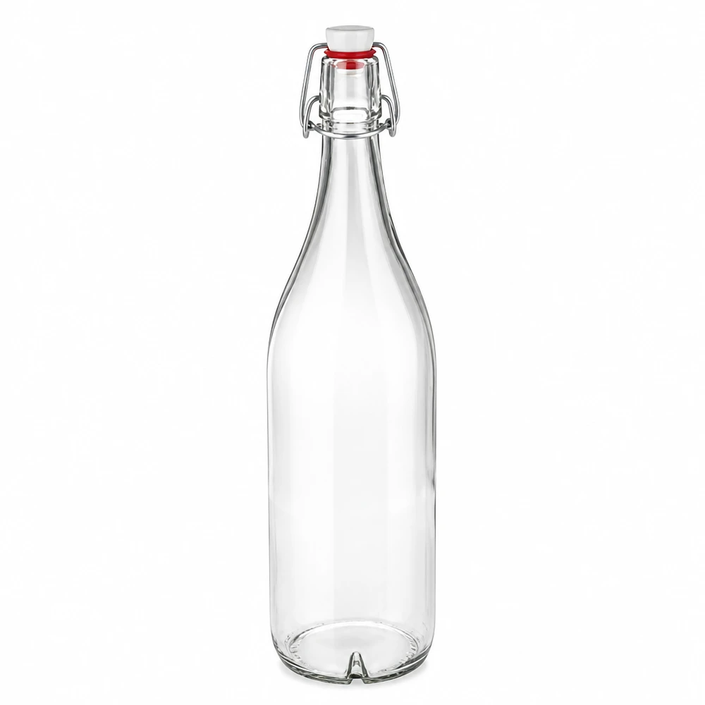 Bottiglia di vetro da 1000 ml + tappo girevole in PVC UNiTWIST Bottiglia in vetro da 1000 ml con tappo a battente in PVC UNiTWIST trasparente vuota Visualizza l'immagine principale del prodotto