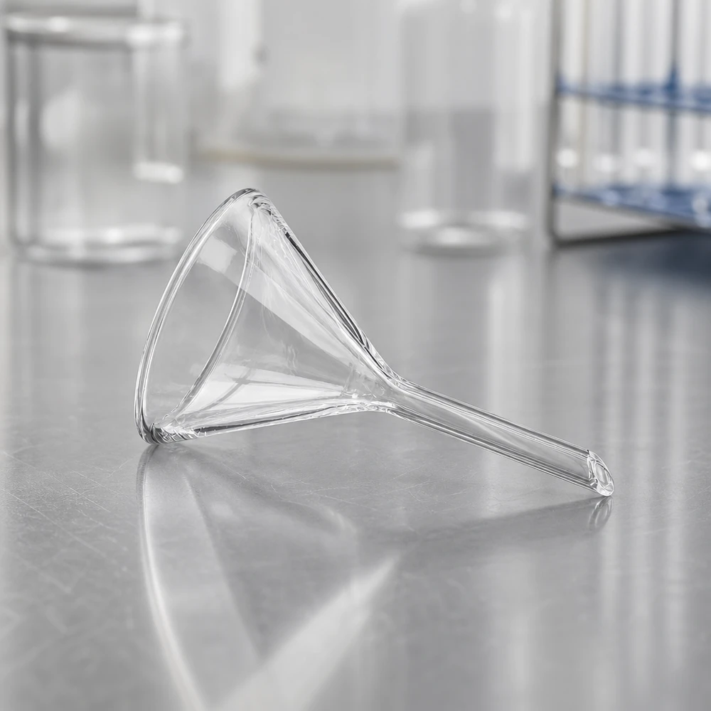 Imbuto Ø 45 mm per calce sodata, angolo 60°, stile corto Imbuto da laboratorio trasparente in vetro soda-calce diametro 45 mm per applicazioni chimiche
