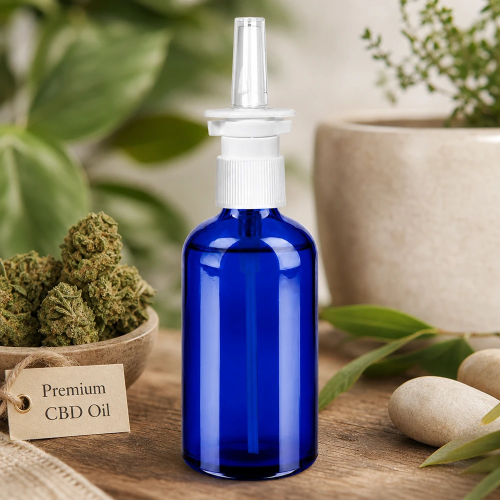 100ml Nasensprayflaschwarz weiß/transparent Standardverschluss BlueLine UT18/100 Elegante blaue 100ml Flasche mit matter Oberfläche und rutschfestem Griff für sichere Handhabung