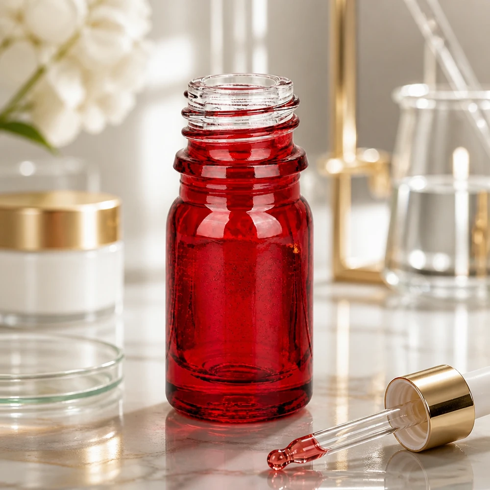 Flacone farmaceutico da 5 ml RedLine UT18/5 UNiTWIST Moderno flacone da farmacia RedLine da 5 ml in rosso rubino con design ergonomico UNiTWIST UT18/5