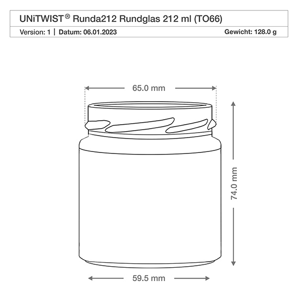 212ml Rundglas ohne Deckel (TO66) UNiTWIST