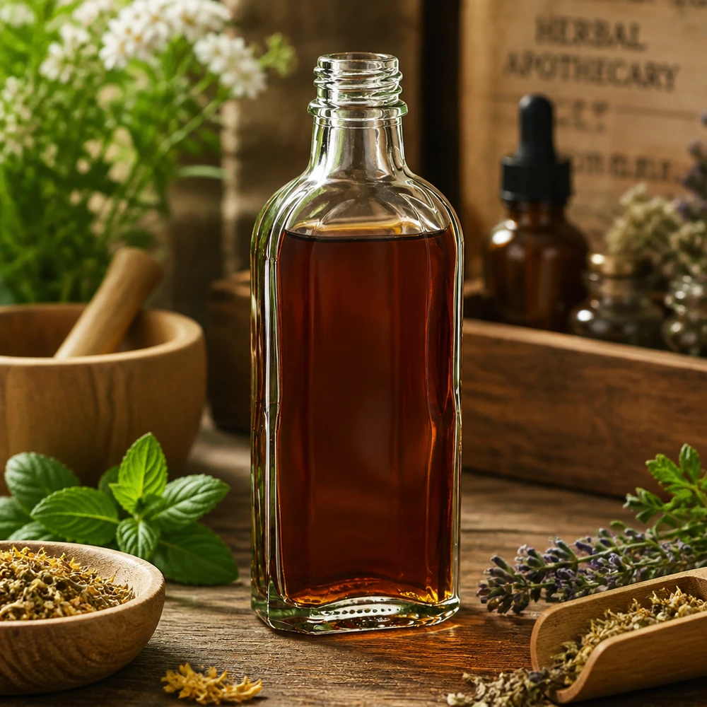 Bottiglia da 100 ml trasparente DIN22 Flacone di vetro da farmacia da 100 ml, flacone Meplat trasparente con tappo DIN22, tra le erbe medicinali