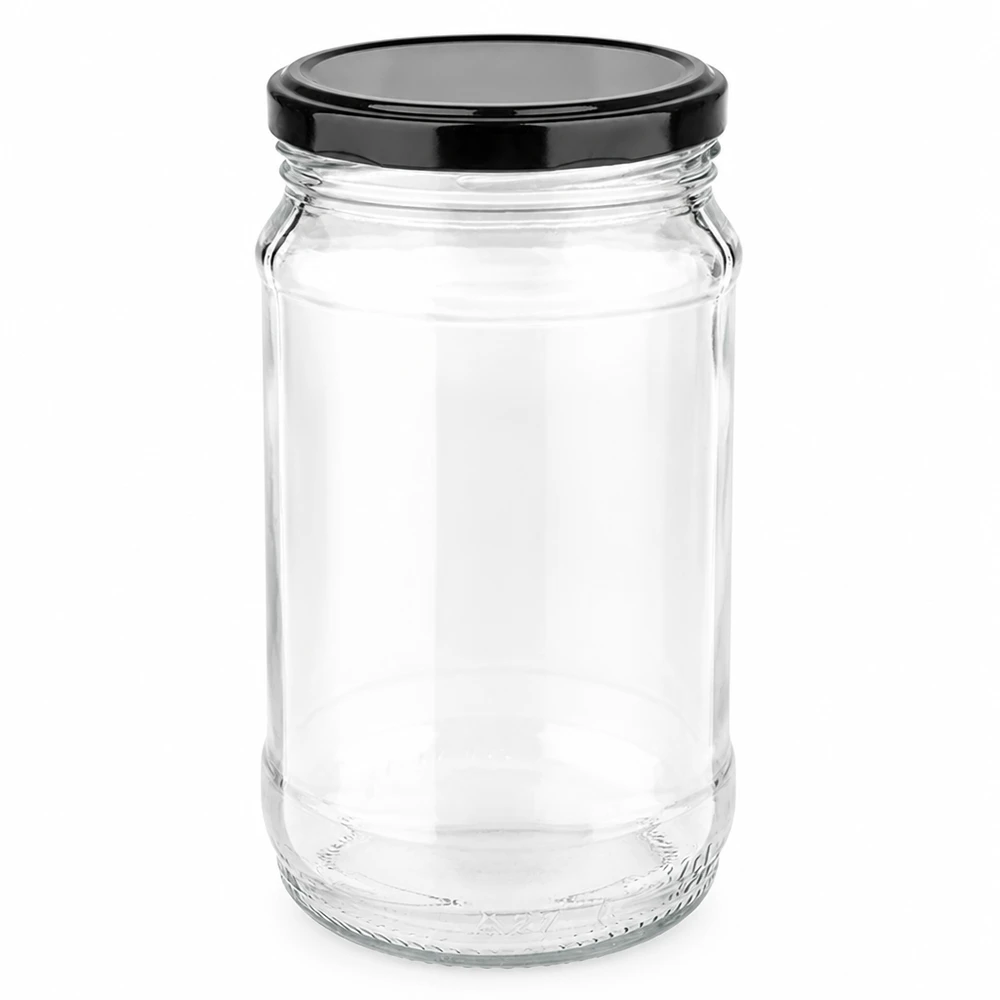370ml Rundglas + BasicSeal schwarz UNiTWIST Klares Einmachglas 370ml mit schwarzem Twist-Off Deckel BasicSeal für Lebensmittelaufbewahrung