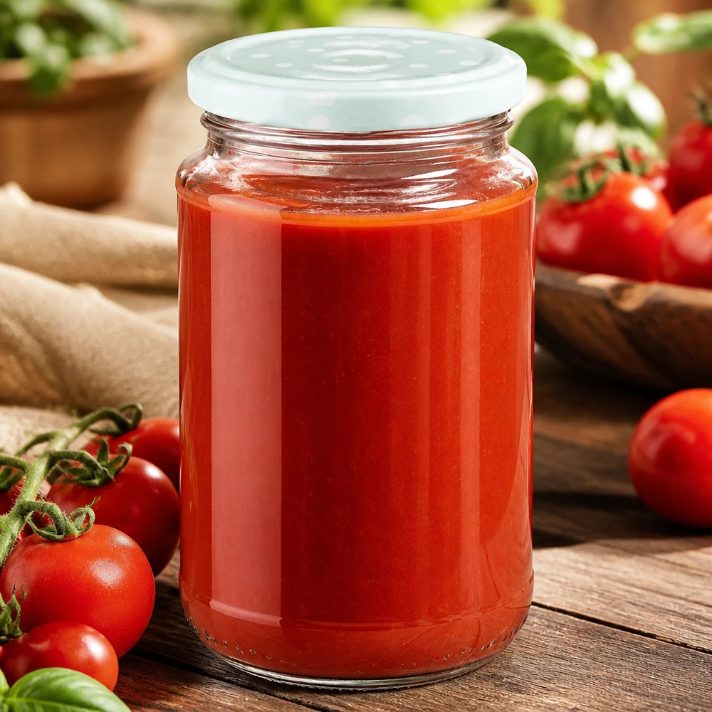 320ml Rundglas + BasicSeal Punkte mint matt UNiTWIST Selbstgemachtes Tomatensugo im 320ml Einmachglas UNiTWIST mit mintgrünem Punkte-Schraubdeckel
