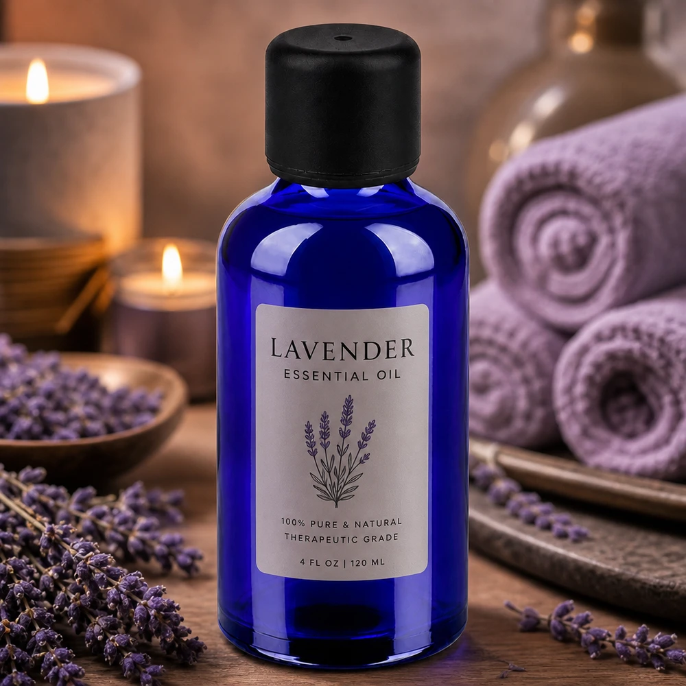50ml Flasche 6mm Schraubverschluss schwarz Standard BlueLine UT18/50 Handliche blaue 50ml Glasflasche mit schwarzem Verschluss für Wellness und Entspannungsöle