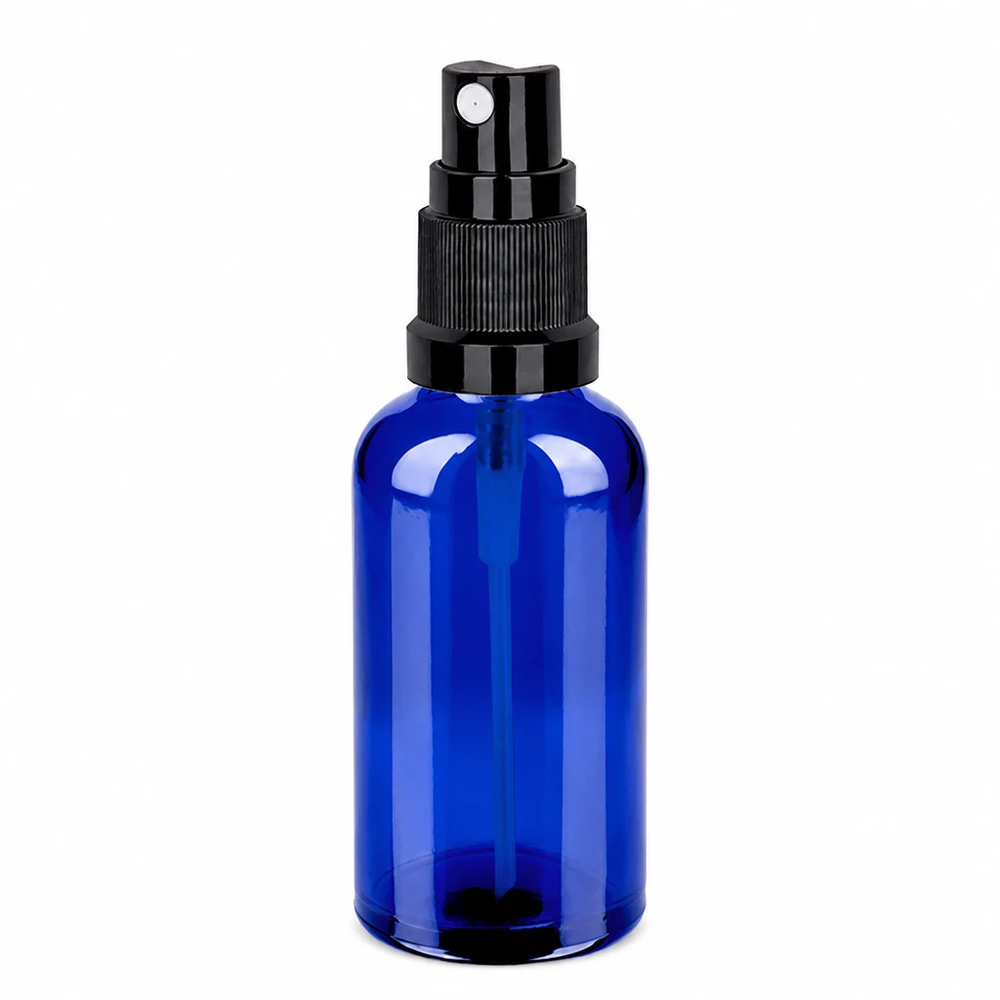 50ml Sprayflasche schwarz Standardverschluss BlueLine UT18/50 Kleine blaue Sprayflasche 50ml ideal für Reisen und unterwegs mit auslaufsicherem Verschluss