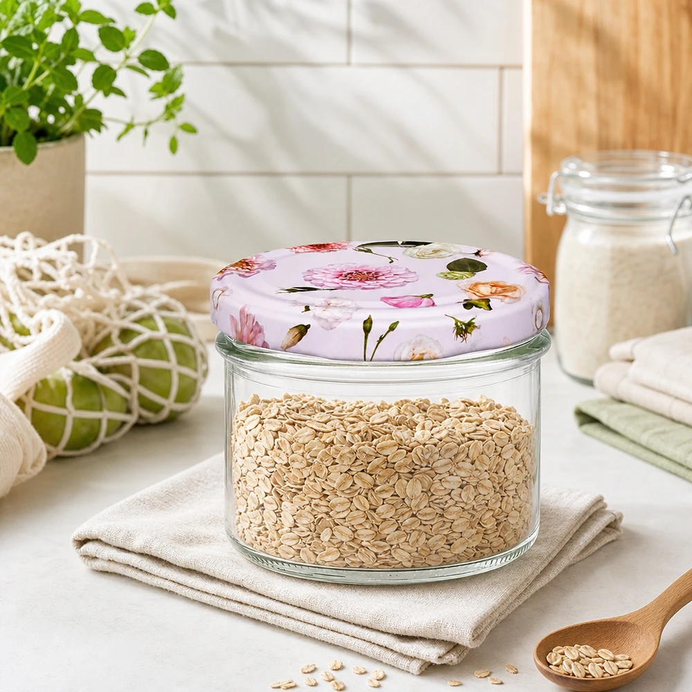 225ml Sturzglas + BasicSeal Deckel Blume rosa UNiTWIST Haferflocken in 225ml Sturzglas mit rosa Blumendeckel - praktische Küchendeko für Müsli und Getreide Aufbewahrung