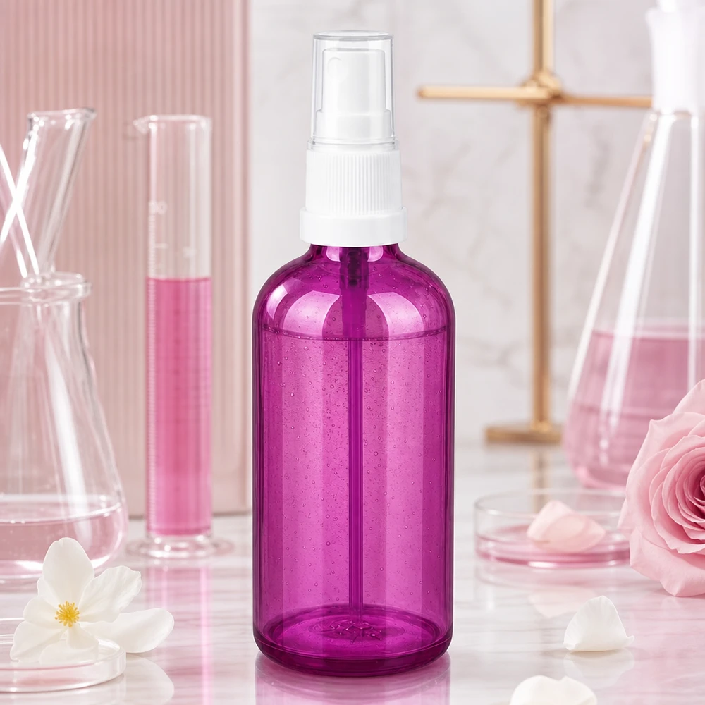 Flacone spray da 100 ml bianco/trasparente Standard PurpleLine UT18/100 Flacone di alta qualità da 100 ml con attacco a spruzzo della collezione trendy Purple Line