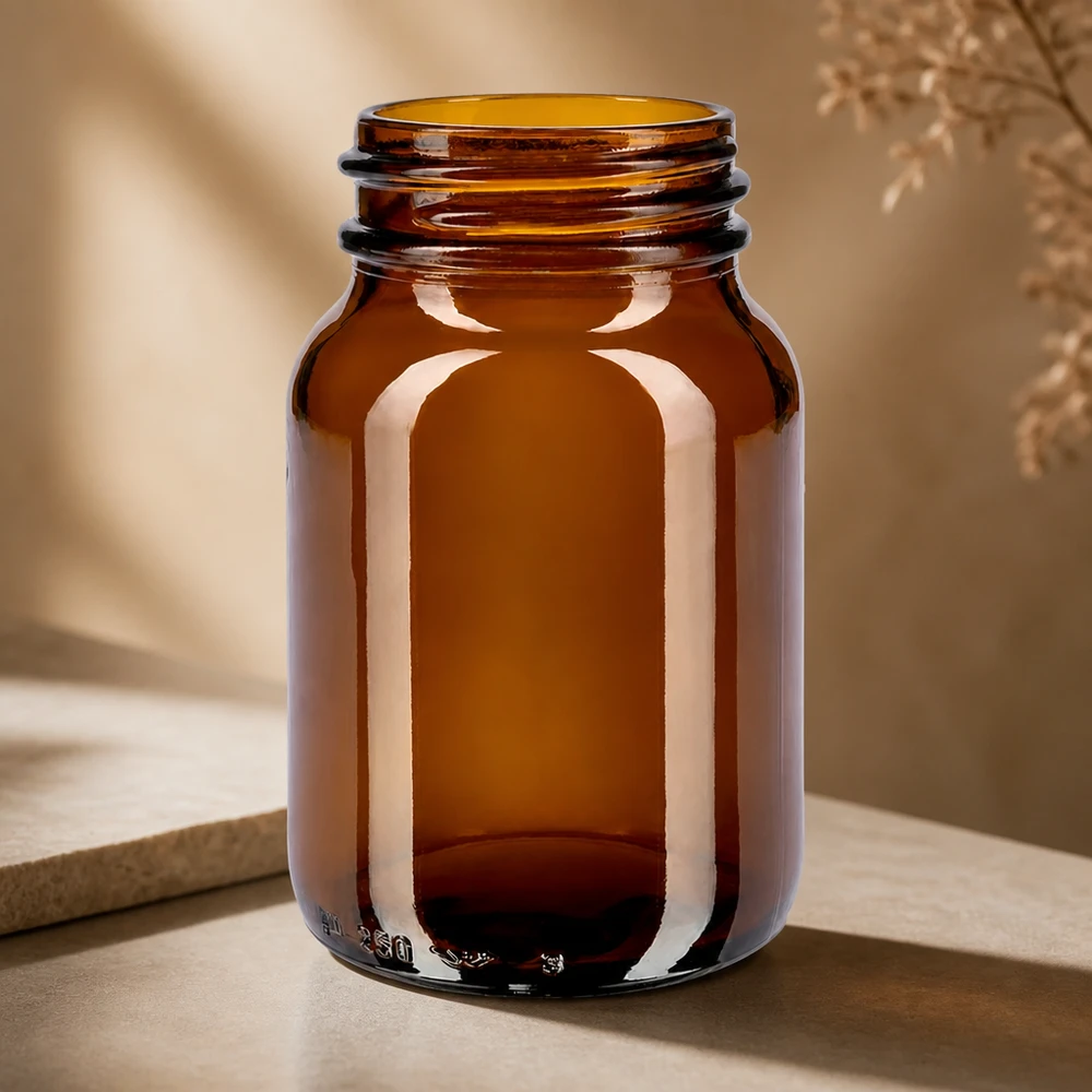 Bocal à col large en verre ambré 250 ml, goulot DIN 55, sans couvercle Bouteille à col large de 250 ml en verre brun de qualité supérieure pour une protection optimale du contenu contre la lumière