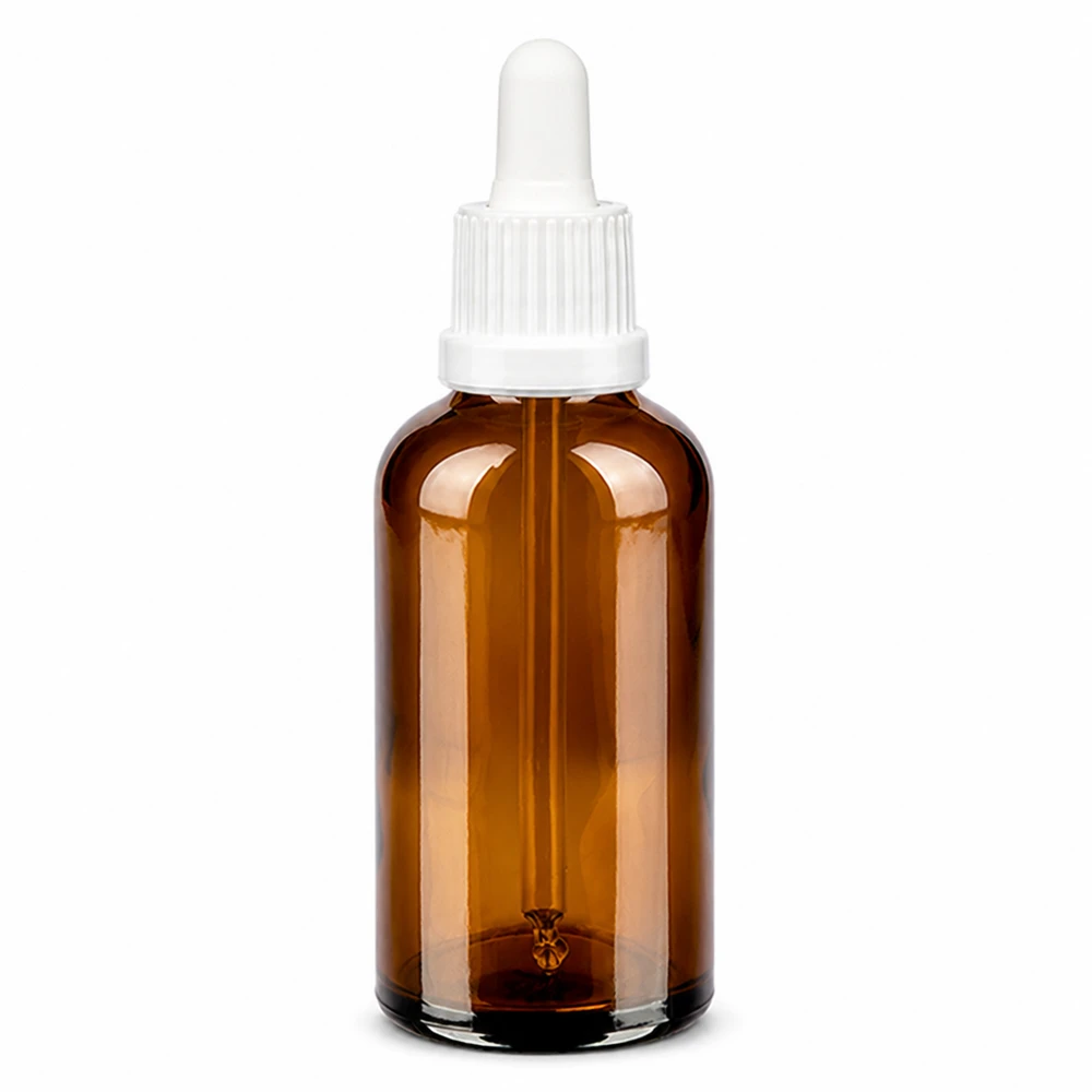 50ml Pipettenflasche weiß Originalitätsverschluss BrownLine UT18/50 Kompakte 50ml Dosierungsflasche aus Braunglas mit ergonomischer weißer Pipette
