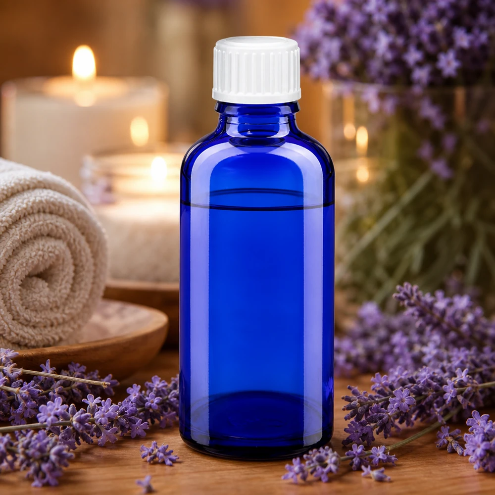 Apothekenflasche blau 50ml Schraubverschluss weiß Globuli Standard Zylindrische kobaltblaue 50ml Glasflasche mit weißem Schraubverschluss für Öle und Essenzen