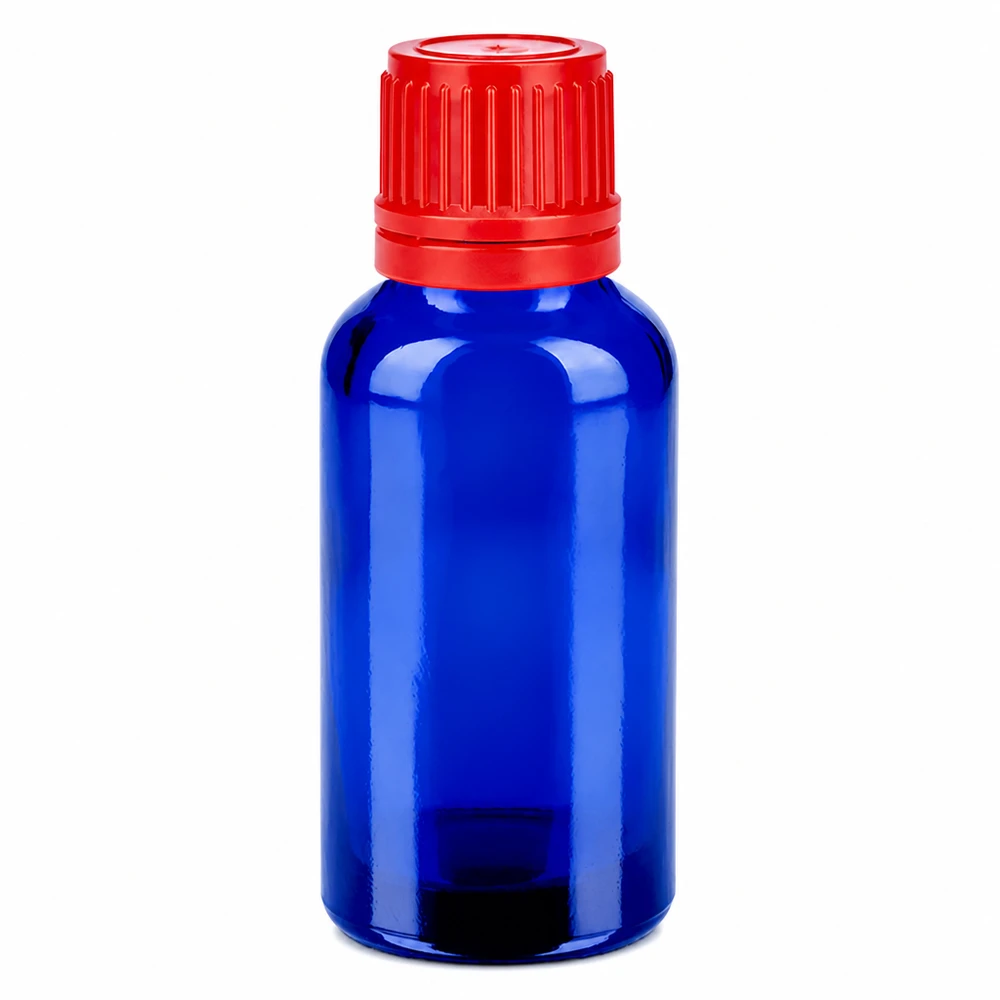 Flacon 30ml 11mm SV rouge OV BlueLine UT18/30 Bouteille en verre de 30 ml de haute qualité, bleu vif, avec système de fermeture sûr pour la médecine
