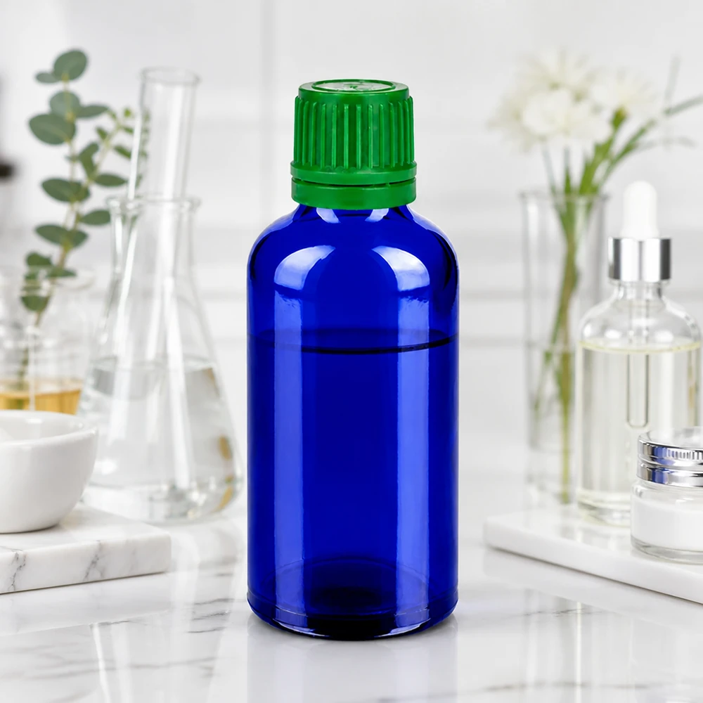 Flacone da 50 ml con robusto vetro borosilicato e tappo verde resistente alle sostanze chimiche