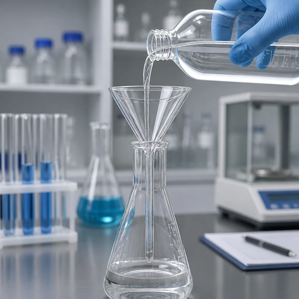 Imbuto in vetro soda-calce con manico corto e apertura di 60 mm per lavori di laboratorio chimico