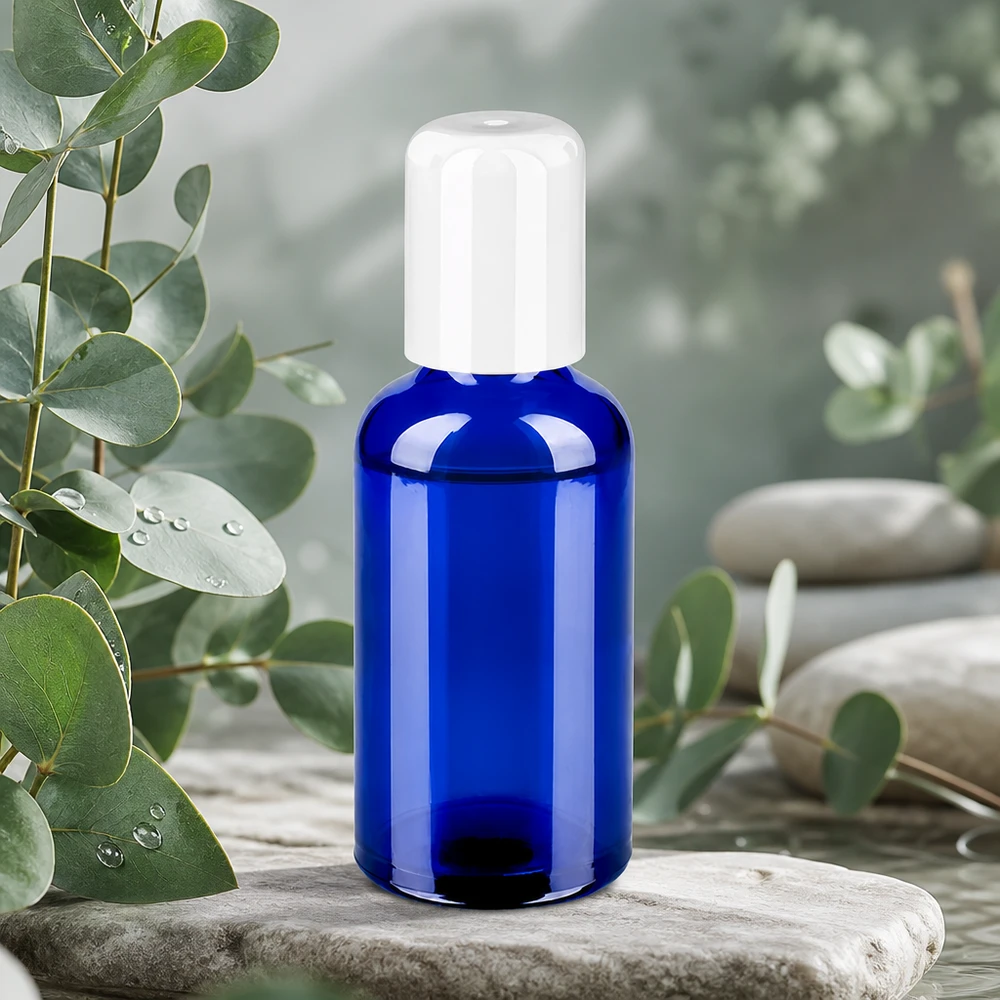 Flacone roll-on professionale da 50 ml in vetro blu con protezione UV per produttori di cosmetici