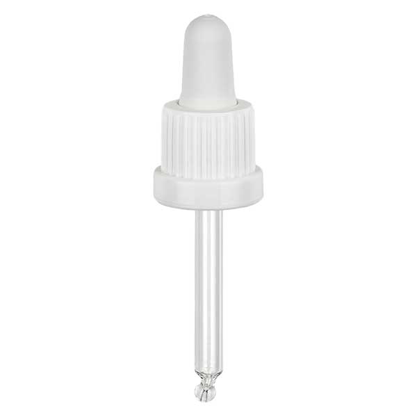 Glas-Tropfpipette weiß/weiß 18mm PL53.5 Originalitätsverschluss