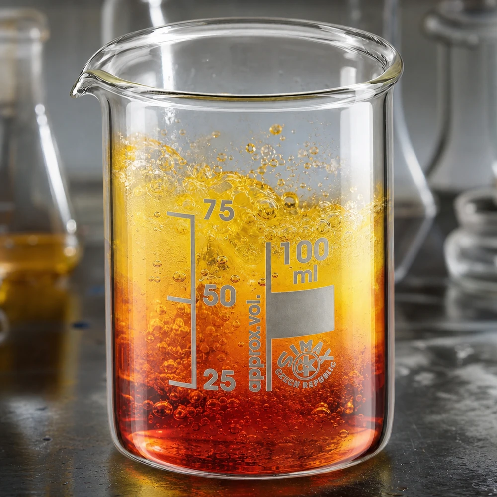 Becher 100ml in vetro borosilicato, forma bassa Bicchiere graduato da 100 ml con miscela chimica colorata e scala volumetrica precisa