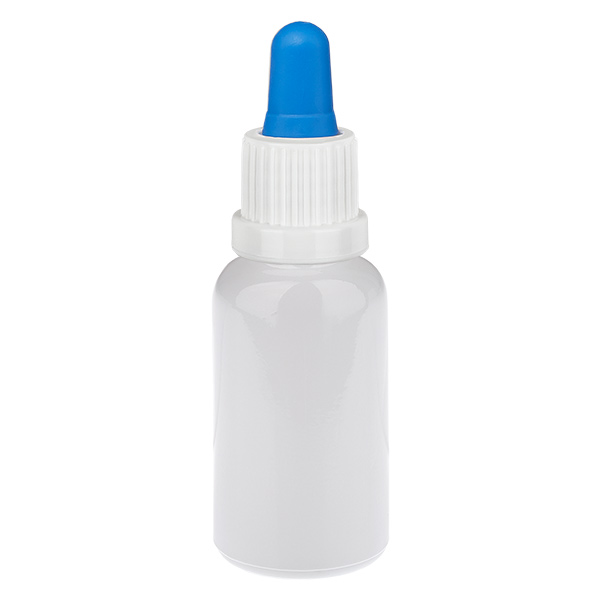Flacone con pipetta da 20 ml bianco/blu con tappo antimanomissione WhiteLine UT18/20 Flacone con pipetta da 20 ml bianco/blu con tappo antimanomissione WhiteLine UT18/20