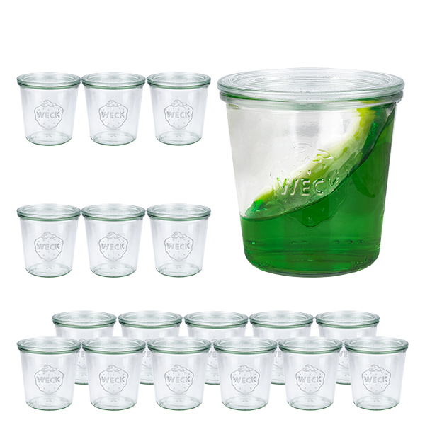 Set di 18 barattoli Weck da 580 ml con 18 coperchi in vetro Set di 18 barattoli Weck da 580 ml con 18 coperchi in vetro