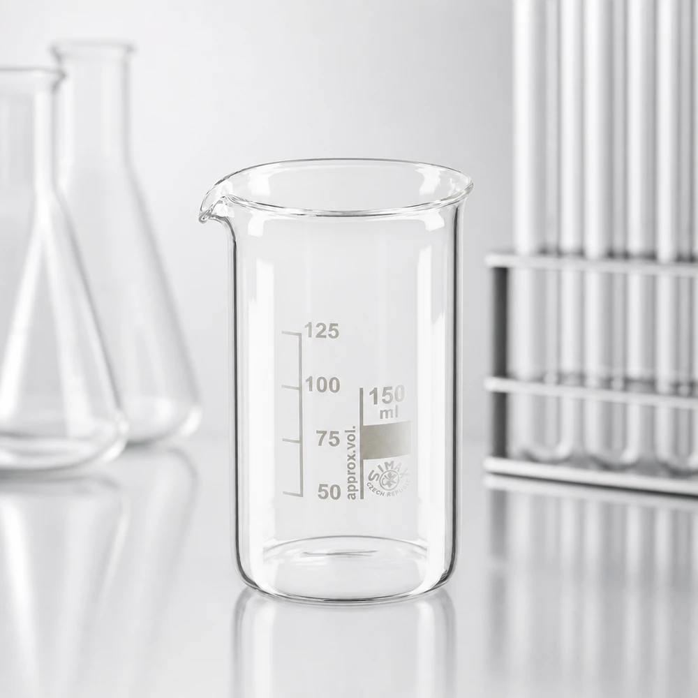 Bicchiere in vetro borosilicato da 150 ml, forma alta Bicchiere da laboratorio trasparente da 150 ml, forma alta, con scala di misurazione da 50 a 125 ml, in vetro borosilicato