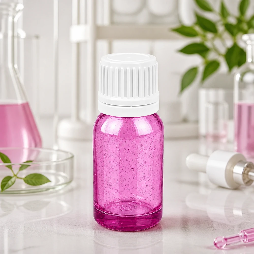 Flacone in vetro da 10 ml in elegante viola con tappo bianco per prodotti cosmetici di alta qualità