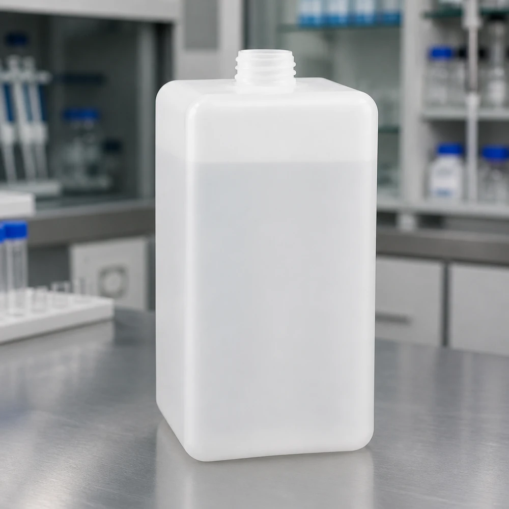 Flacons de laboratoire 1 500 ml en PE-HD, col étroit, bouchon GL 32 à vis, blancs translucides, pour laboratoire propre