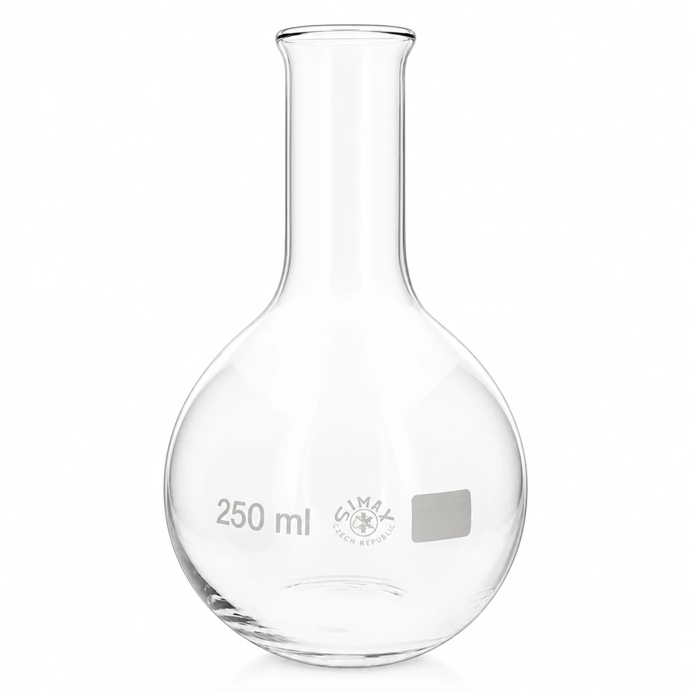 Pallone in vetro trasparente da 250 ml con area di apertura ridotta