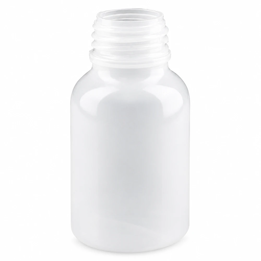 Weiße Kunststoff Laborflasche 100ml mit breiter Öffnung und Schraubgewinde ohne Deckel