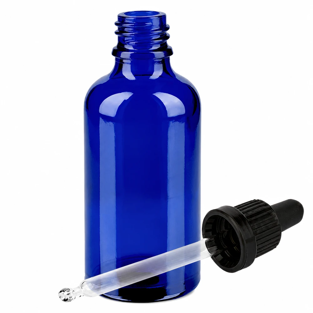 50ml Pipettenflasche schwarz Originalitätsverschluss BlueLine UT18/50 50ml blaue Tropferflasche mit schwarzer Pipette optimal für Kosmetik und Naturheilkunde
