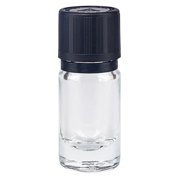 Apothekenflasche klar 5ml Tropfer Giessring 1mm schwarz Kindersicherung Blindenwarnsymbol Originalitätsverschluss