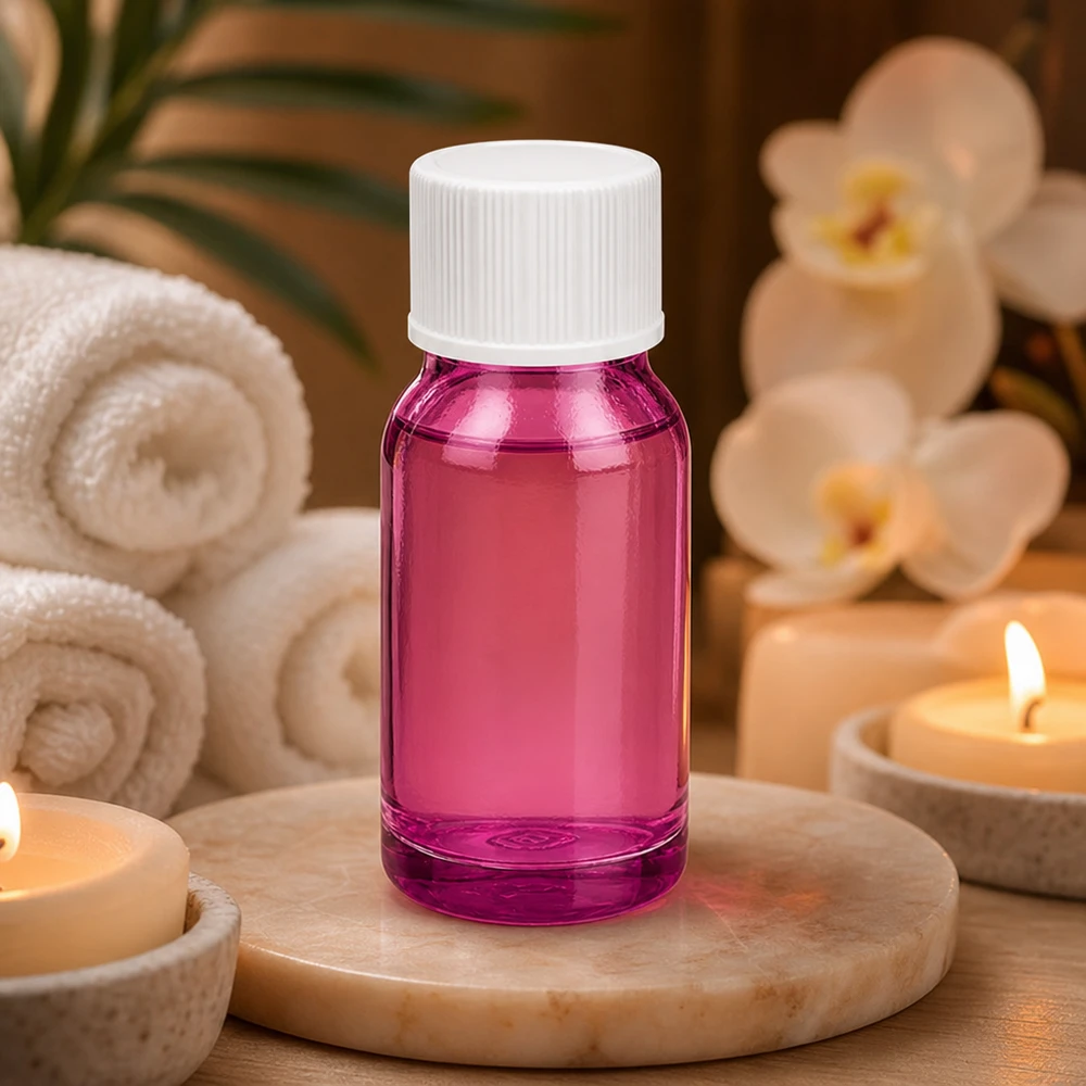 Pratico flacone da 10 ml in viola con tappo SV bianco per aromaterapia e oli da massaggio