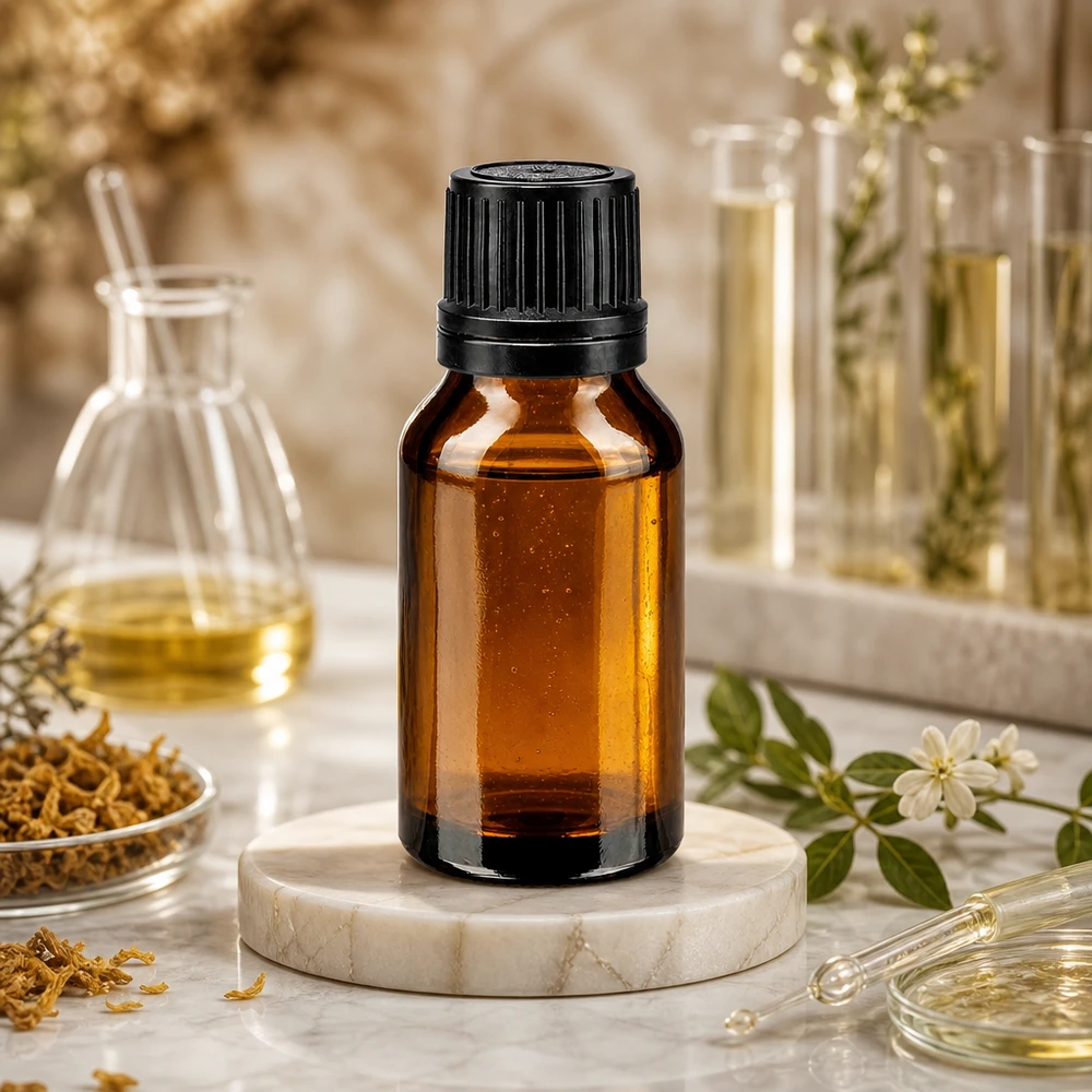 Apothekenflasche braun 15ml Schraubverschluss schwarz Giessring Originalitätsverschluss Kompakte Tropfflasche 15ml aus Braunglas mit schwarzem Deckel für präzise Öldosierung