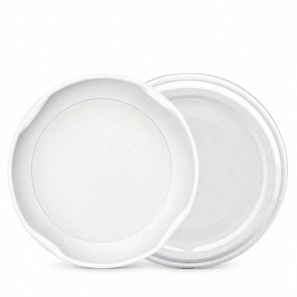 UNiTWIST TO58 weiss, BioSeal, BPA-NI, unitemp Zwei weisse UNiTWIST TO58 Deckel 58mm übereinander BioSeal BPA-frei Produktansicht