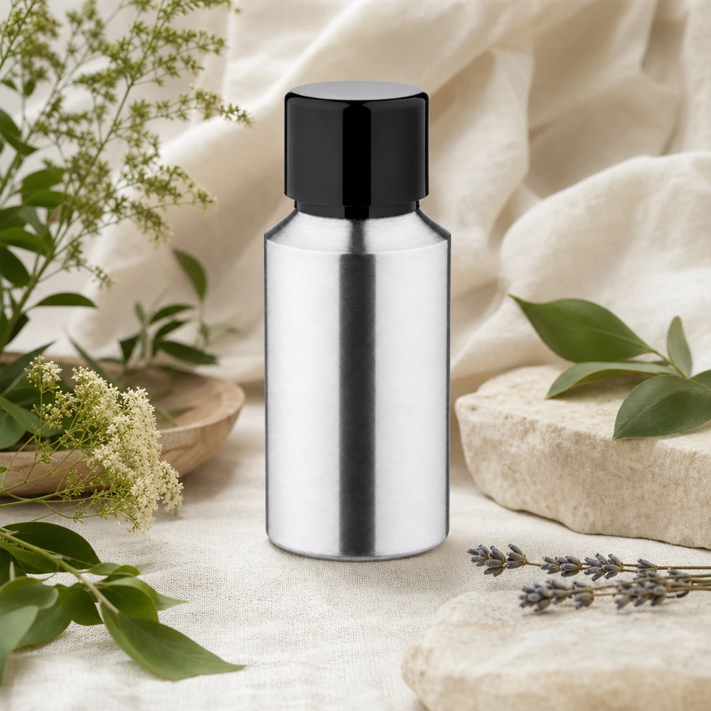 Flacone ricaricabile in alluminio da 30 ml con tappo a vite per il confezionamento di cosmetici sostenibili