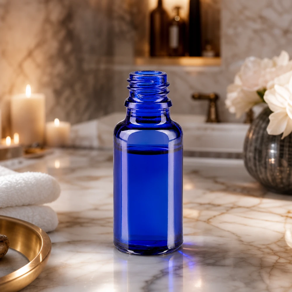 Flacone farmaceutico blu da 20ml ApoGlas Flacone tradizionale blu da 20 ml in ApoGlas con superficie liscia per una pulizia igienica
