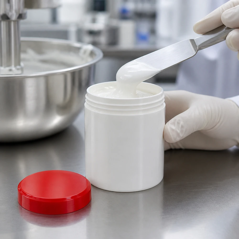 Pot à onguent blanc 10 g avec couvercle rouge (PP) Pot de pharmacie de 10 g en PP blanc avec couvercle rouge pour préparations semi-solides
