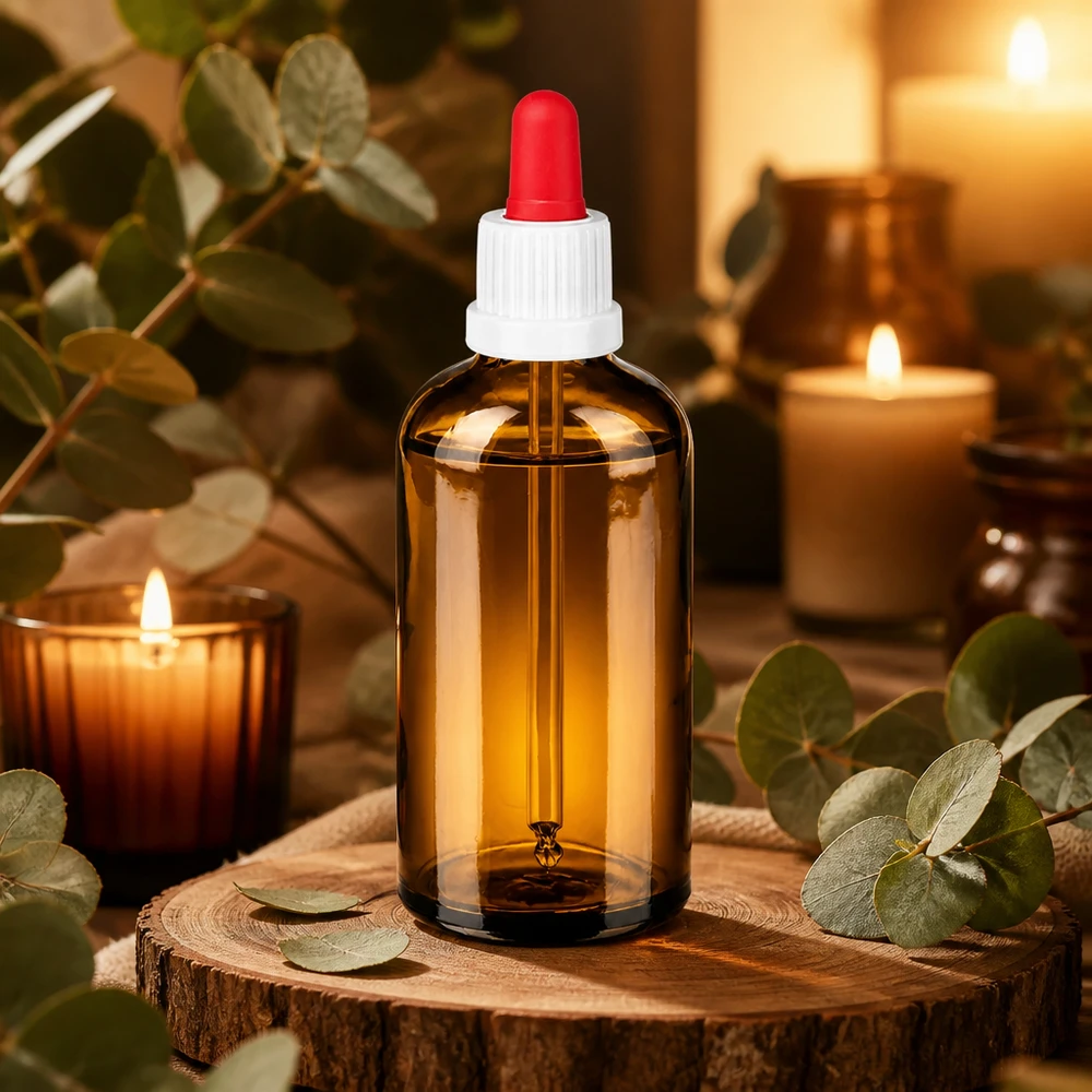 100ml Pipettenflasche weiß/rot Originalitätsverschluss BrownLine UT18/100 Kompakte Dosierungsflasche 100ml aus UV-Schutzglas für professionelle Anwendung
