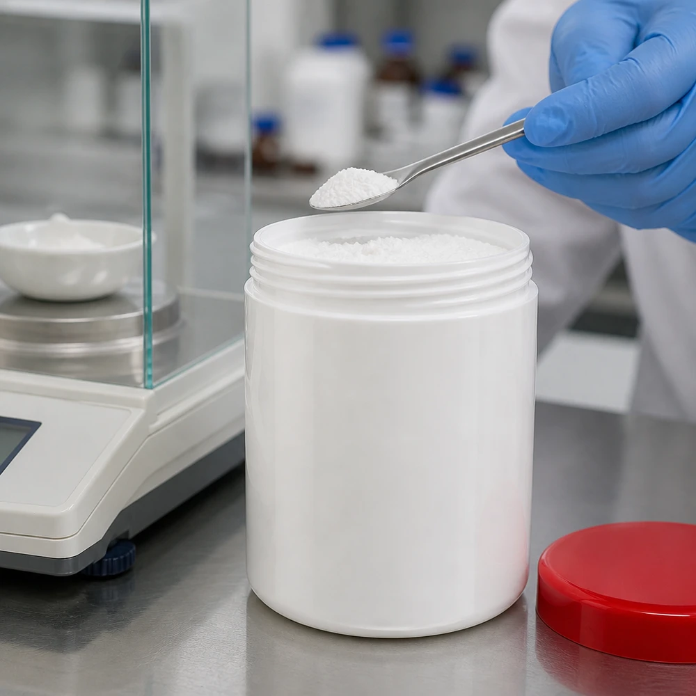 Pot en plastique blanc de 20 g avec couvercle à vis rouge, pour un pesage précis des substances