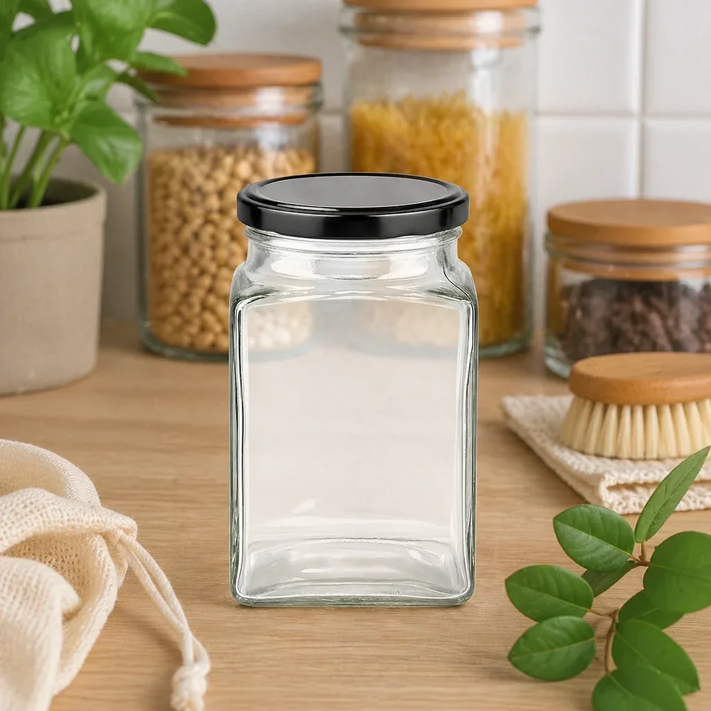Barattolo tetra da 260 ml con coperchio BasicSeal nero UNiTWIST.
