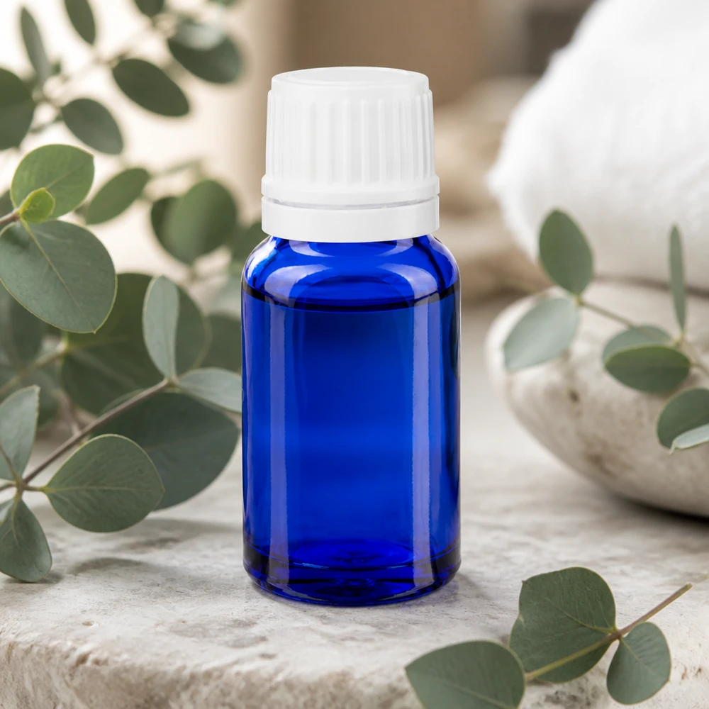 Apothekenflasche blau 10ml Schraubverschluss weiß Originalitätsverschluss Apothekerglas blau 10ml schlanke Form mit weißem Verschluss ideal für Öle und Tinkturen