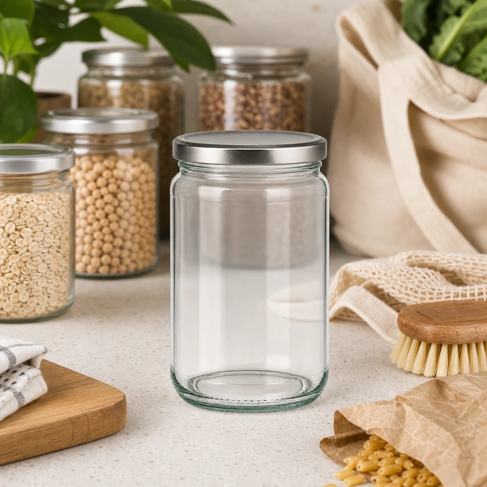Barattolo rotondo da 305 ml vuoto con coperchio BasicSeal in cucina sostenibile a rifiuti zero con barattoli di stoccaggio e prodotti ecologici